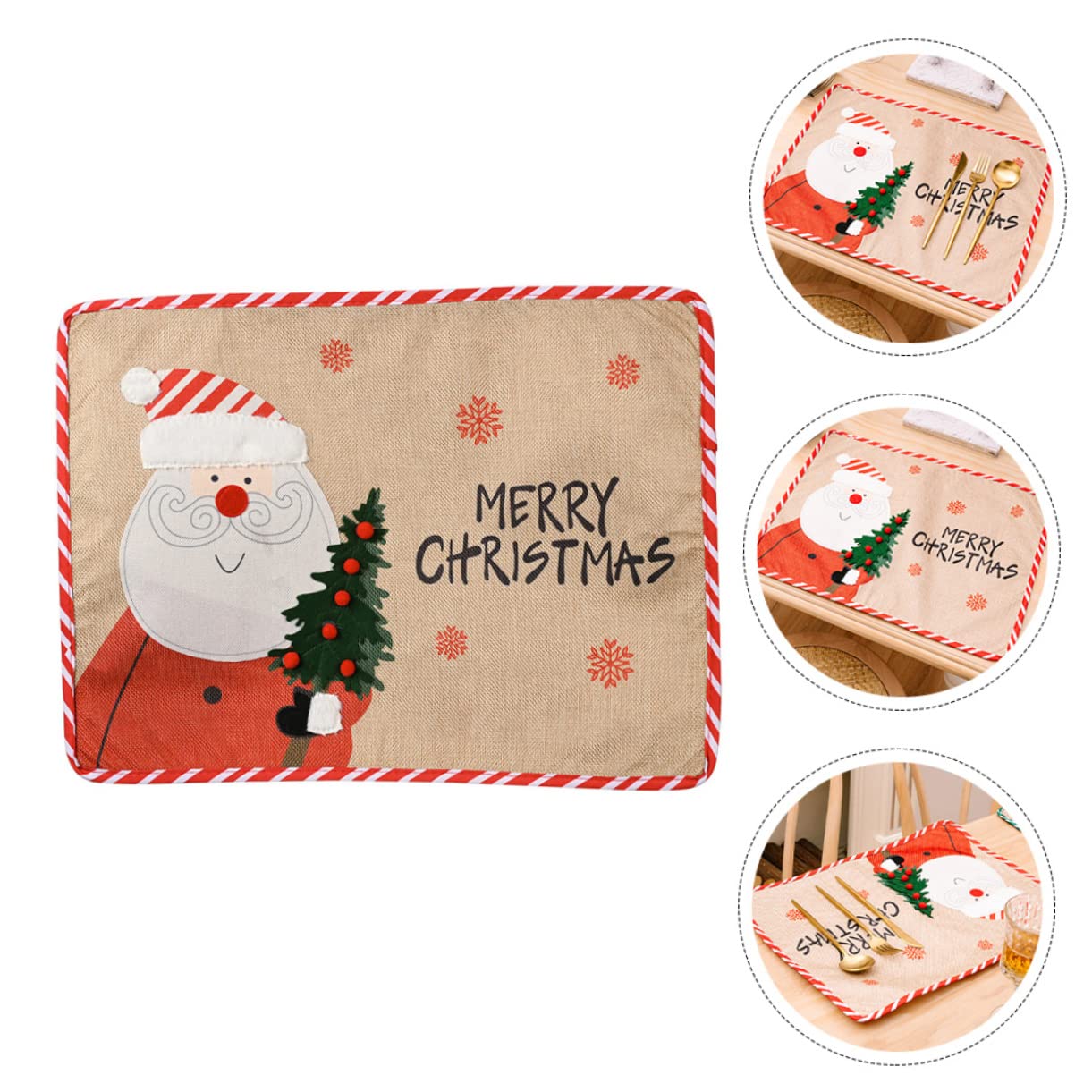 4 Piezas Decoración navideña manteles de Navidad manteles de Rayas Christmas Tablecloth Christmas Table Runner Posavasos navideños cojín de Copa de Fiesta Mantel de Rayas Tela Rojo TOPBATHY