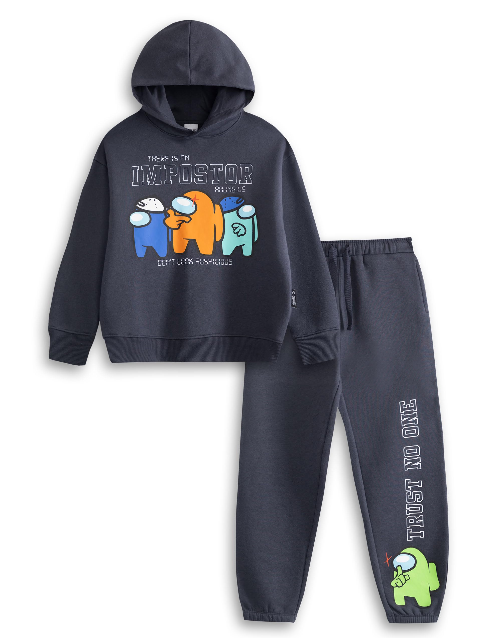 Among Us Navy Hoodie and Joggers Set | Long Sleeve Character Pullover with Impostor Print | Kids Cartoon Streetwear Outfit | Unisex Children's Loungewear Merch - 13-14 Years