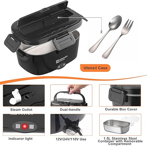 Miniatura 5 de Annie & Mia Design Fiambrera eléctrica para adultos, 80 W 1.5 L, calentador de alimentos portátil para hombres, lonchera térmica para adultos,