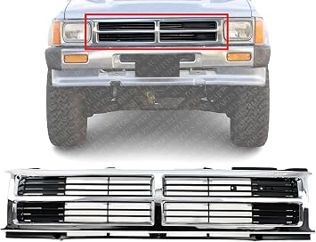 AUTOS PARTS PLUS Front Center Grille Chrome Shell With Painted Black Insert Direct Replacement Compatible With 1987-1988 Toyota Pickup / 1987-1989 4Runner TO1200133 5311189128
