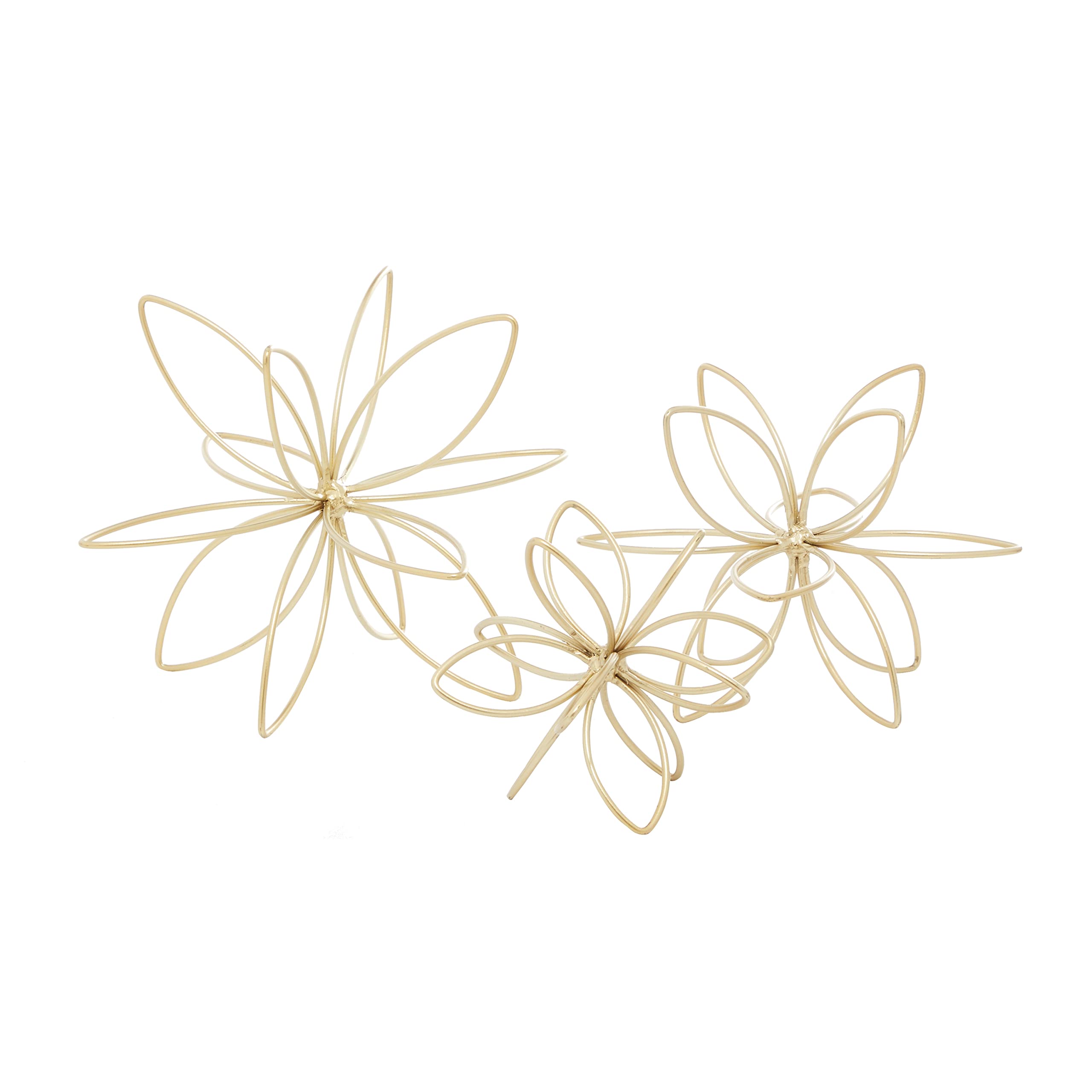 CosmoLiving by Cosmopolitan Metal Floral Handmade Decorative Sculpture Home Decor Statues, Set of 3 Accent Figurines 8", 7", 5"H, Gold