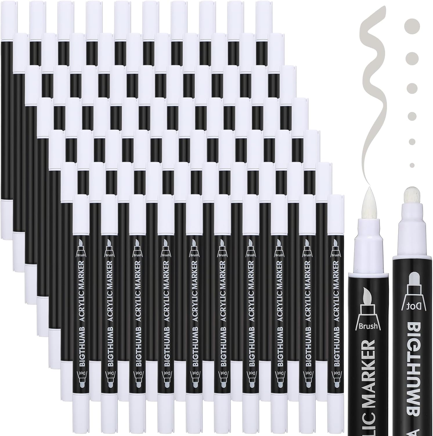 72 Pcs White Dual Tip Acrylic Paint Pens Markers, Brush and Fine Dual-tip Acrylic Marker Pens Bulk for Calligraphy Fabric Rock Glass Wood DIY Ideal for Crafts and Arts