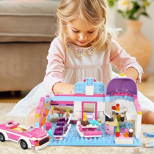 Miniatura 4 de BRICK STORY Kit de construcción de peluquería para niñas amigas con 2 mini personas, 5 muñecas, juego de simulación de pelo para niños, 358 piezas