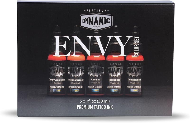 Tinta para tatuagem Dynamic Color Co Envy, 5 cores, fabricação espanhola, Pacote com 5 frascos