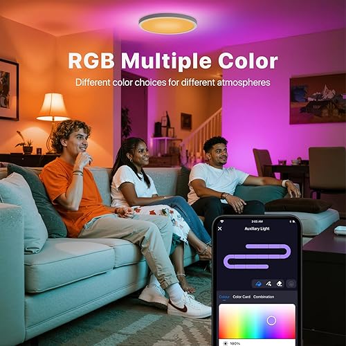 Miniatura 3 de Lámpara de techo LED inteligente WiFi, 12 pulgadas RGB de montaje empotrado con control remoto, lámpara que cambia de color para dormitorio,