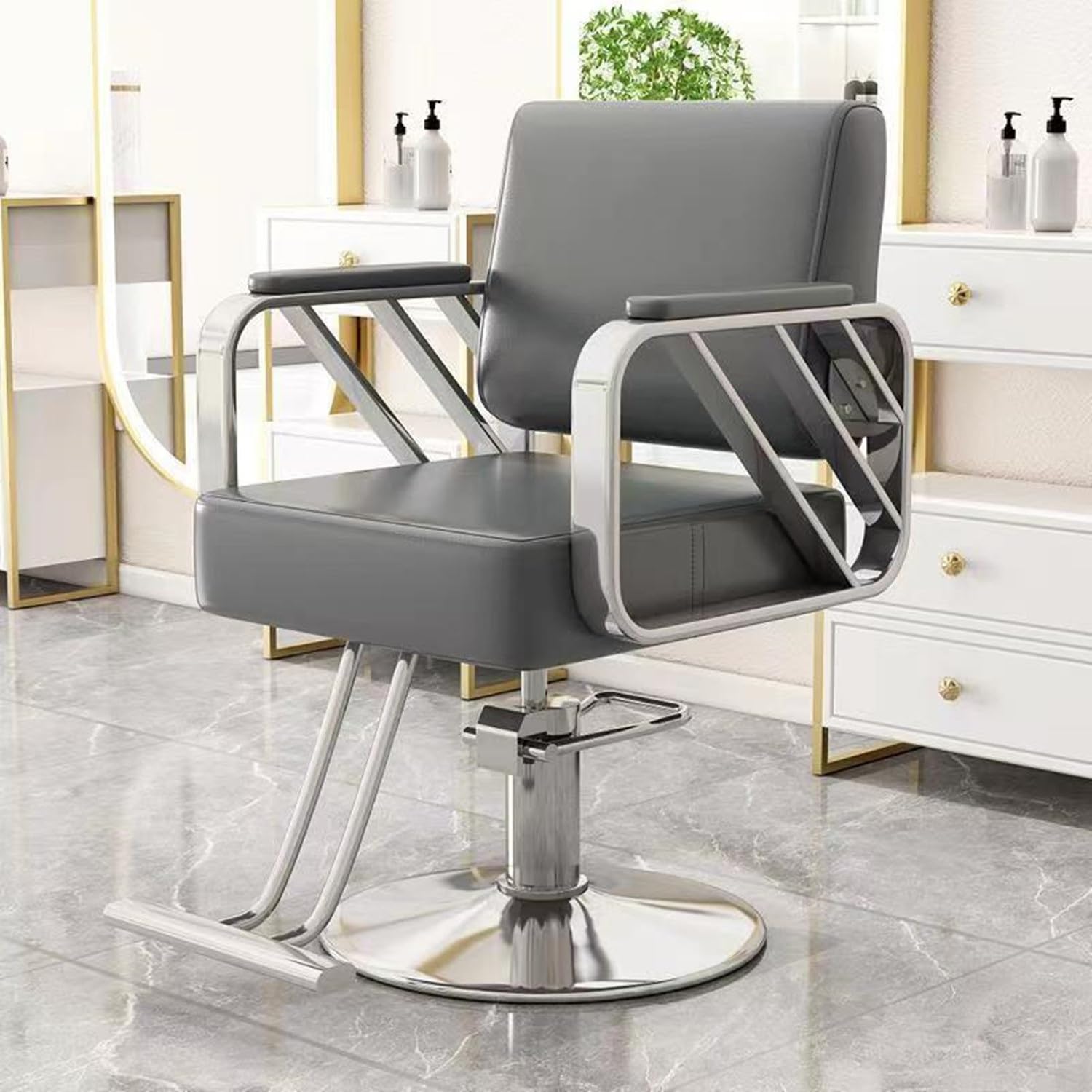 Salon Friseurstuhl, Stylingstuhl für Friseur, hydraulische Höhenverstellbare Friseurstuhl Haarstuhl, 360 ° Drehzüchter Schönheitssalon Spa Ausrüstung(L)