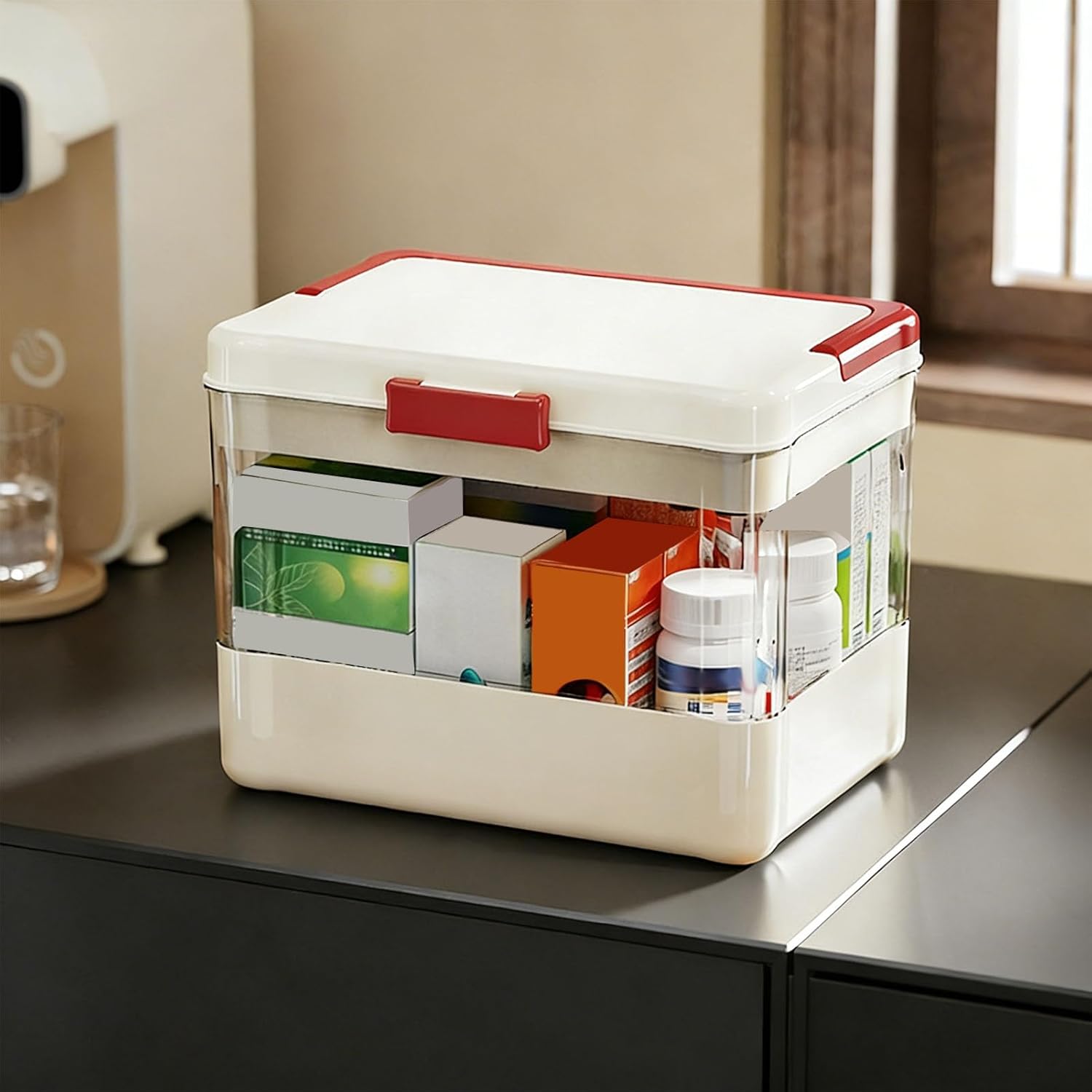 Yechiry Emergency Box, 2 Tier Multipurpose Emergency Supplies Bin with Handle, for Art Supplies Craft Storage Fishing Tackle Paints Snacks Sewing Tools Kit Snack Organizer (High White)