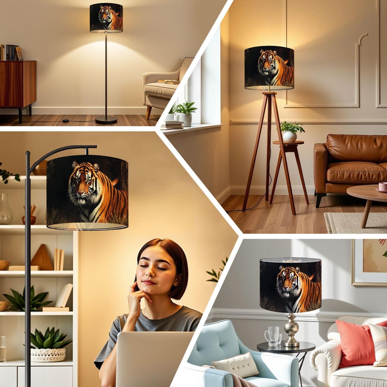 Drum Lamp Shades Wild Animal Ferocity Royal Bengal Tiger Contemporary Art Tiger Stripes Lampshade for Floor Lamps Table Lamp Pendant Light Linen 13"x13"x10" Replacement Large Lampshades