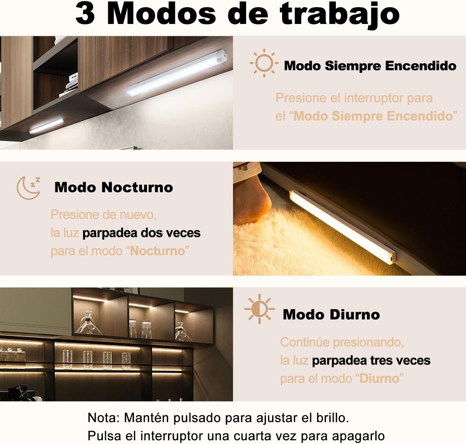 6 Pack Motion Sensor Under Cabinet Light, Magnetic Rechargeable Warm White 2 Color Under Counter Light, 8 Inch LED Closet for Stair Bedroom Cupboard