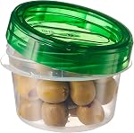 PLASTICPRO 6 Conteneurs de stockage alimentaire Twist Cap avec vis verte sur le couvercle- 4 oz Contenants de préparation de repas réutilisables - Petits contenants de congélateur Micro-ondes Safe Green stockage alimentaire en plastique
