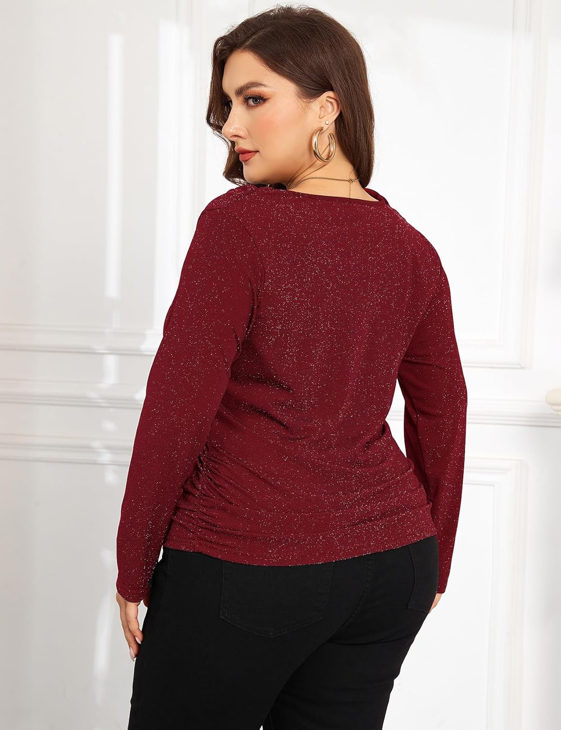 ZOMVA Women's Plus Size Sparkly Cowl Neck Shirt - Image 2