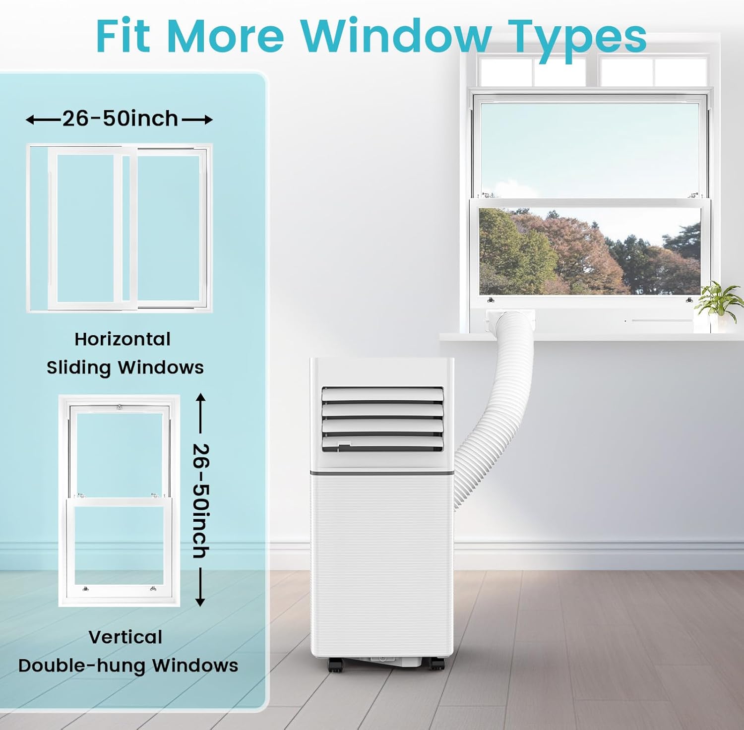 Electactic Portable Air Conditioner 10,000 BTU, 3-in-1 AC Cooler Dehumidifier Fan with LED Display, Remote Control, Quiet, Sleep Mode, 360° Casters, Window Kit for Room Office Apartment Garage