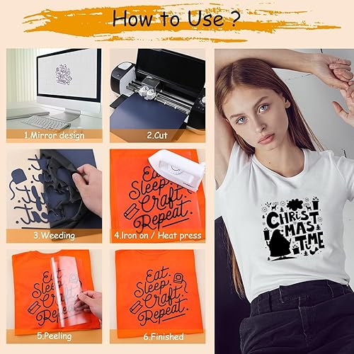 Miniatura 5 de Vinilo de transferencia de calor negro para planchar, rollo de vinilo HTV de 12 x 45 pies, fácil de cortar y desmalezar para diseño de vinilo térmico