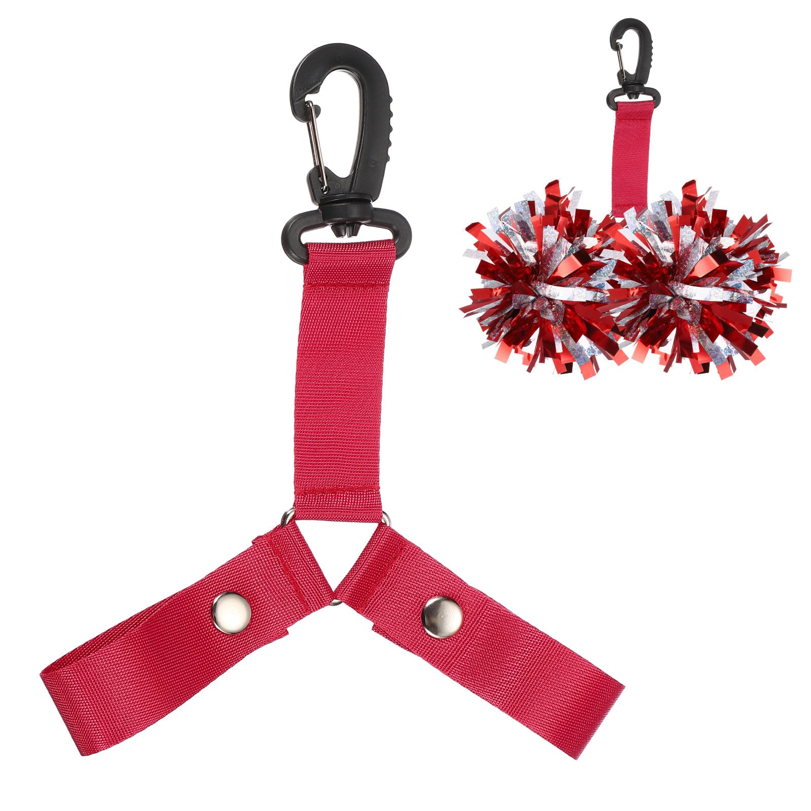 YELARXI Pom Pom Holder Hanger with Snap Button, Cheerleading Backpack Cheerleader Team Tags Strap Accessories 2Pcs & Red-Fit (Essential Cheer Bag Accessories/Dance/Sport Squad)