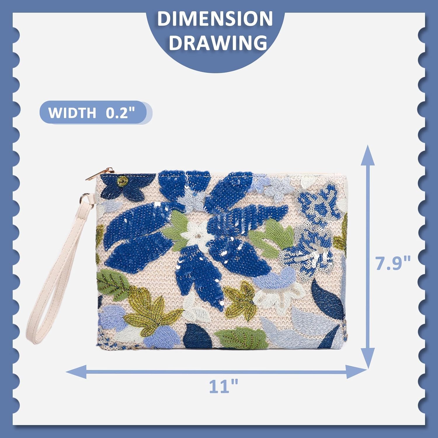Clutch Purses for Women, Straw Bag, Bohemian Handmade Sequin Embroidered Flowers Envelope Package, Leather wristbands, Beach Handbags for Vacation, Travel, Banquet(Blue Flower) - Image 4