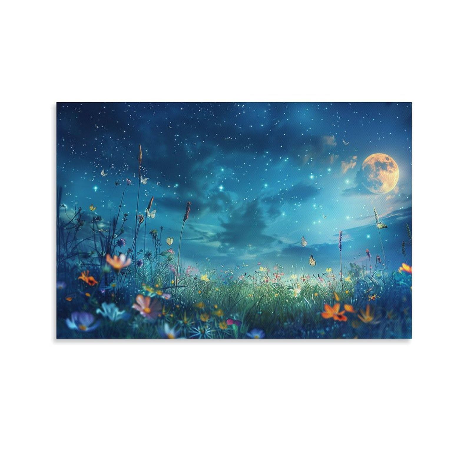 Amazon.co.jp: 絵画 美しい星空と月と夜の花畑 アートパネル
