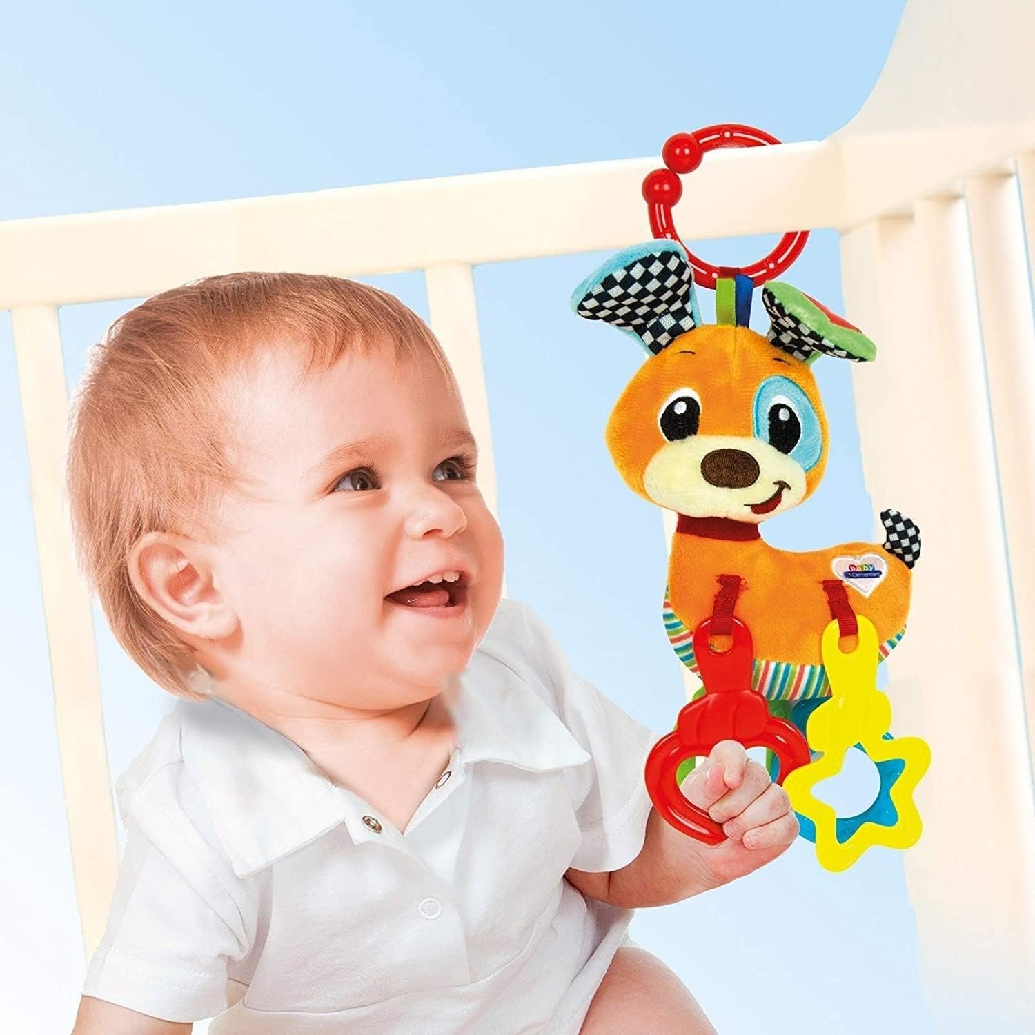 Clementoni - Baby Rattle Puppy with Teething Ring, Suitable from Birth - 1 Piece