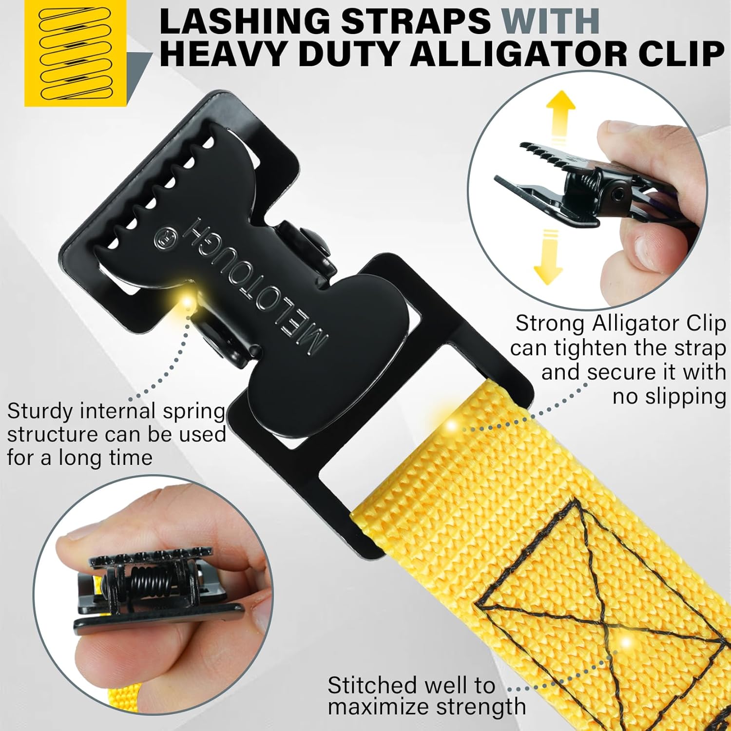 MELOTOUGH 1"-50Yards Webbing+4PCS Lashing Strap with Alligator Clip