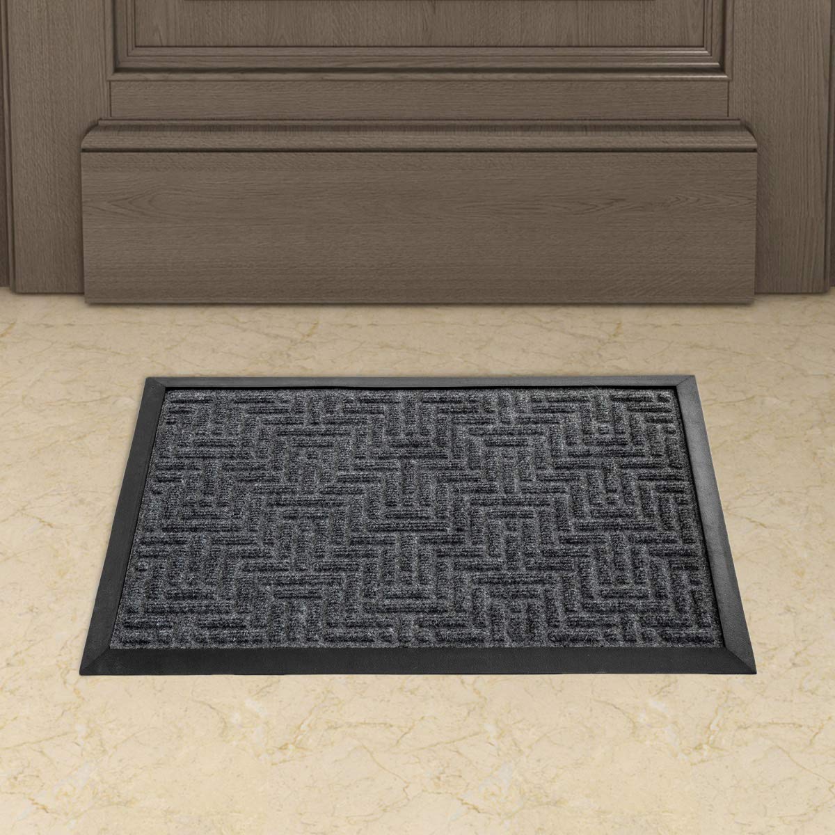 home centre rubber astilbe chevron textured doormat - 40 x 60 cm, grey, rectangular