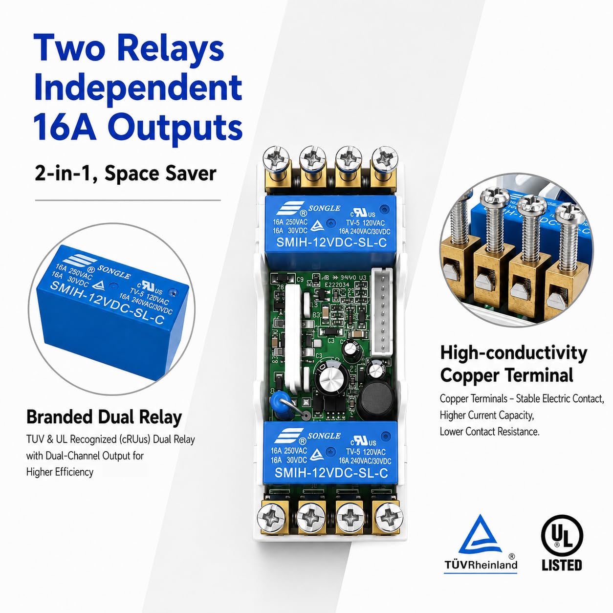 Temporizador programable de 2 canales de alimentación CC/CA de 12 V, pantalla LCD grande, interruptor de tiempo, relé doble, 16 A con retroiluminación azul