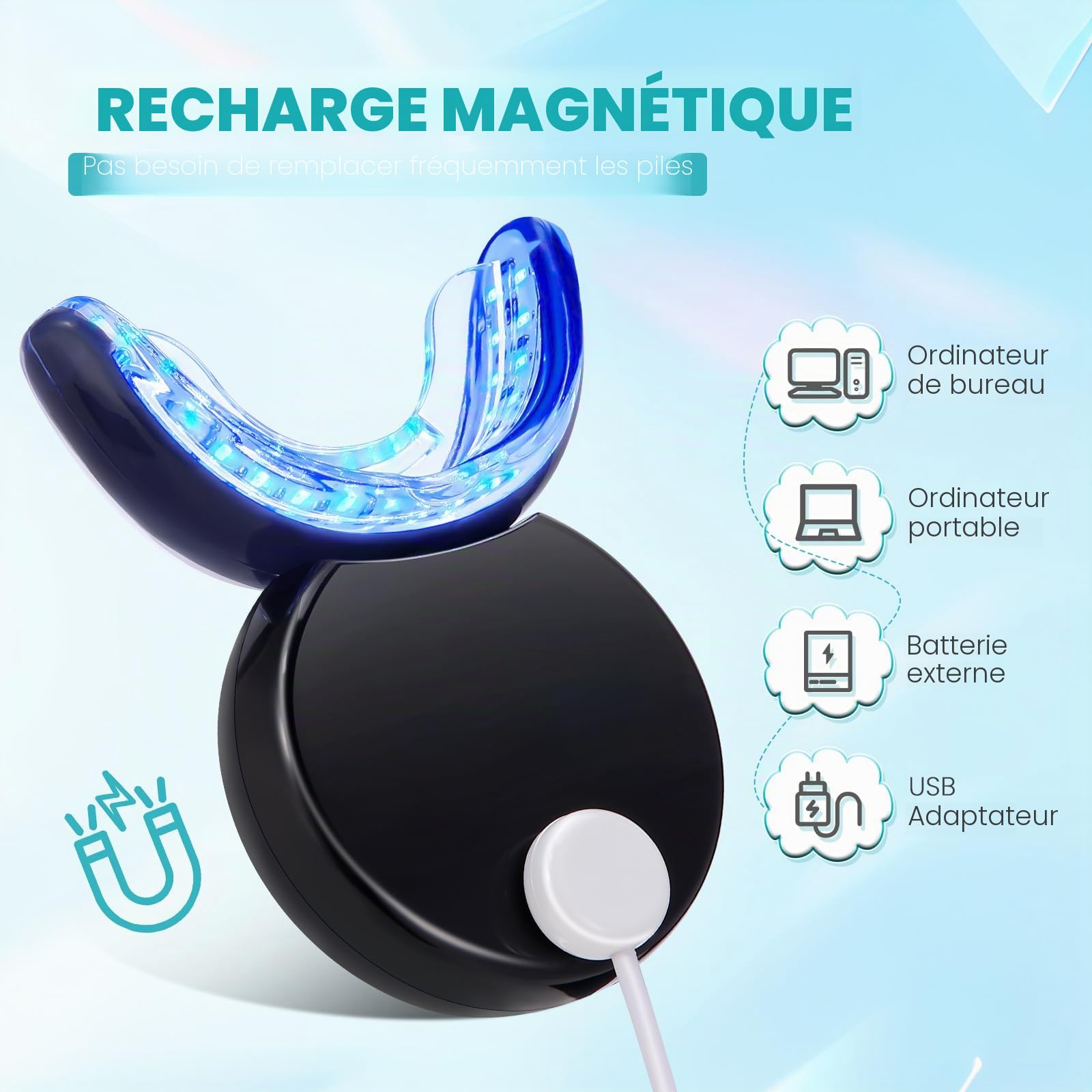 Kit de Blanchiment Dentaire, Teeth Whitening Kit avec 32X LED Lampe de Blanchiment 3Pcs Gel Blanchisseur, Soins Dentaires à Domicile pour éliminer Rapidement Taches et Blanchir les Dents