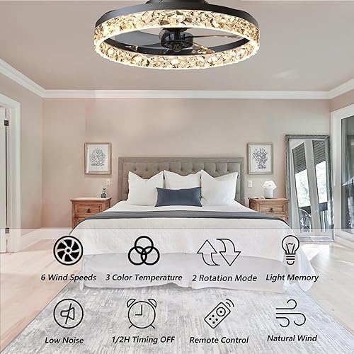 Miniatura 4 de PSHRFANST Ventilador de techo de 19.7 pulgadas con luces, LED regulable de 6 velocidades, cuchillas reversibles con control remoto, ventilador de
