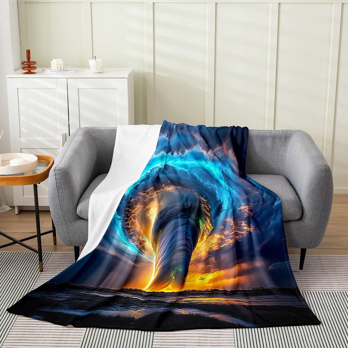 Erosebridal Aqua Tornado Blanket Queen 90x90,Boys Tornados Flannel Blanket for Kids Teens Adults,Natural Weather Theme Room Decor for Storm Chaser for Bedroom Living Room