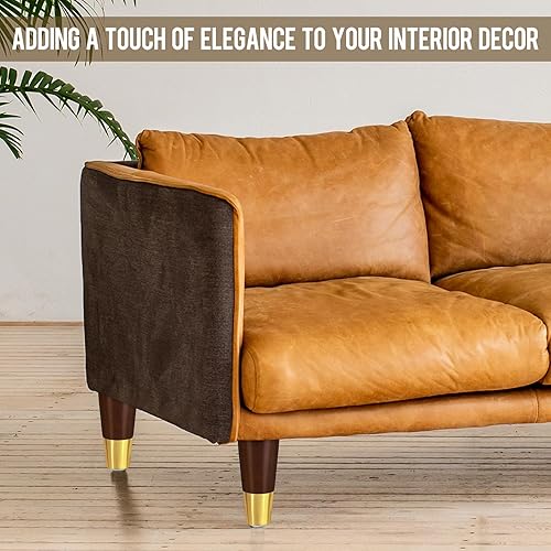 Miniatura 7 de TURSTIN 8 patas de madera para muebles con tapas doradas, patas de sofá de 4 pulgadas, patas de repuesto redondas de madera maciza, patas de sofá