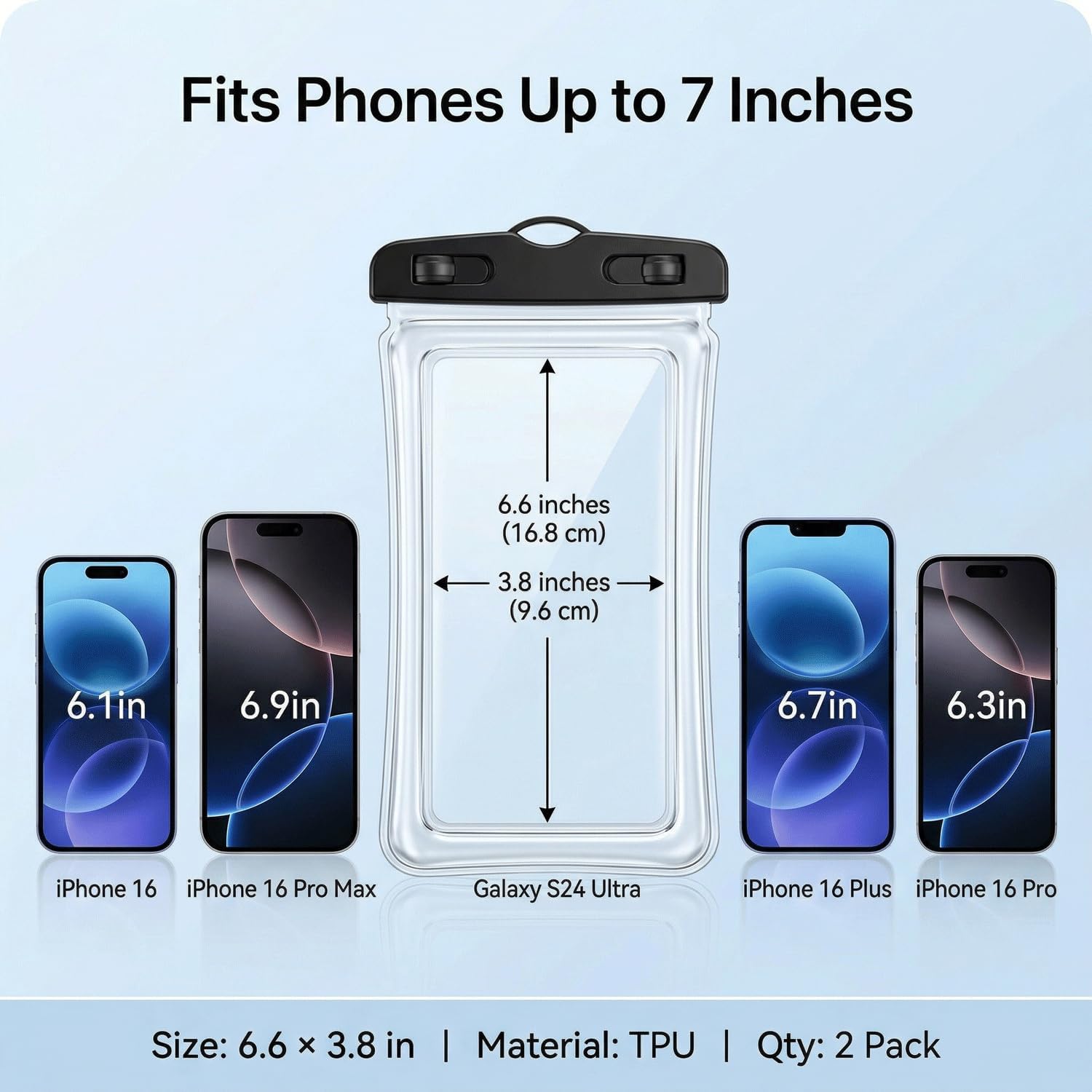 2 Pack Floating Waterproof Phone Pouch, IPX8 Universal Dry Bag for Smartphones up to 7", Clear Touchscreen Case with Secure Lock & Lanyard for Beach, Swimming, Travel & Outdoor Use