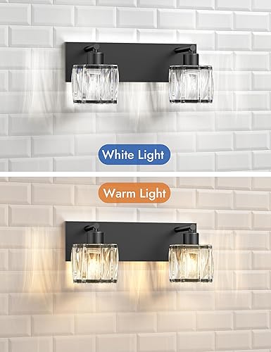 Miniatura 4 de VOLISUN Luces de tocador de cristal para baños, luz de tocador de baño de 2 luces, moderna luz de baño negra mate sobre espejo, accesorios de luces