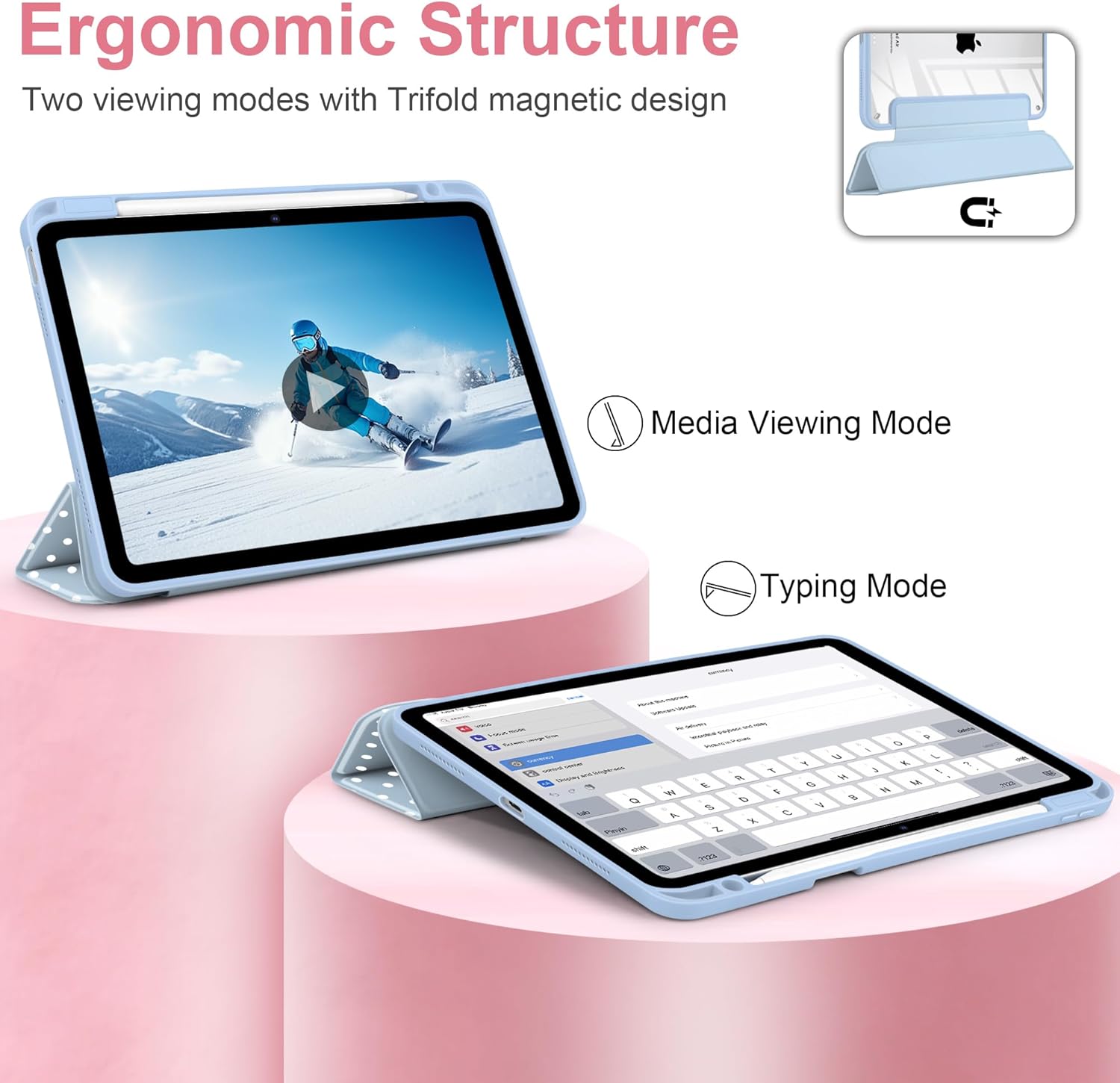 Case for iPad Air 11 Inch M4 M3 M2 2026 2025 2024, iPad Air 5th 4th Generation 10.9 Inch 2022 2020-[Pencil Holder], Shockproof Clear Hard Back, Trifold Stand,Auto Wake/Sleep, Blue White dot