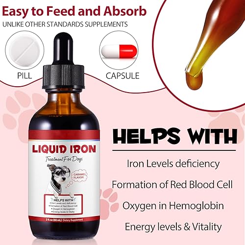 Miniatura 7 de Suplementos de hierro líquido para perros, hierro LiquiI con vitamina C y B12, apoya la anemia, bajos niveles de entería y letargo, promueve la