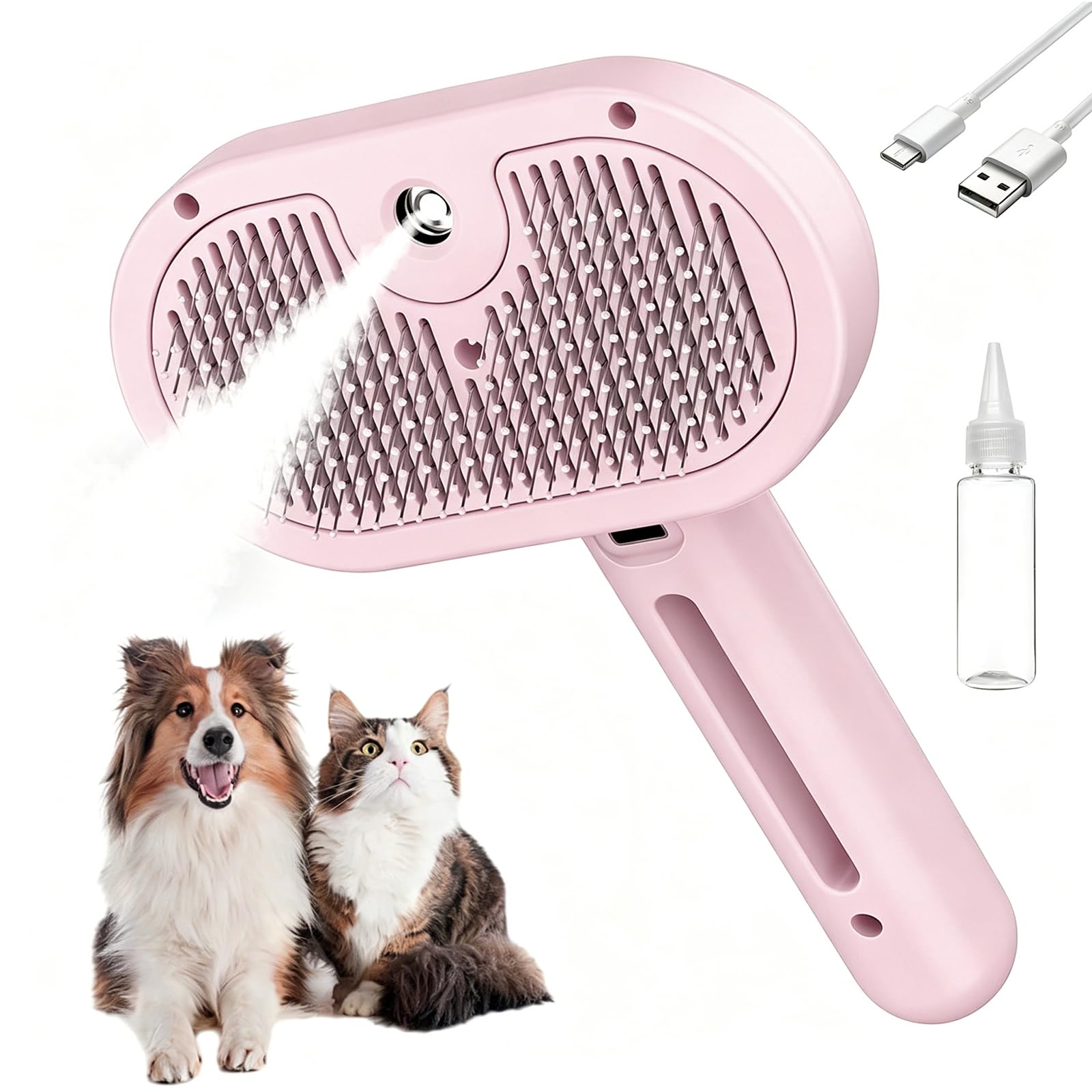 Cepillo Vapor Gatos 3 en 1, Peine Perros Frío, Elimina Suelto y Masajeador | Peine para Perros con Vapor Frío y Puntas, Eliminador de Pelo Suelto y Masajeador, Cepillo Humidificad or de Limpieza Mascota
