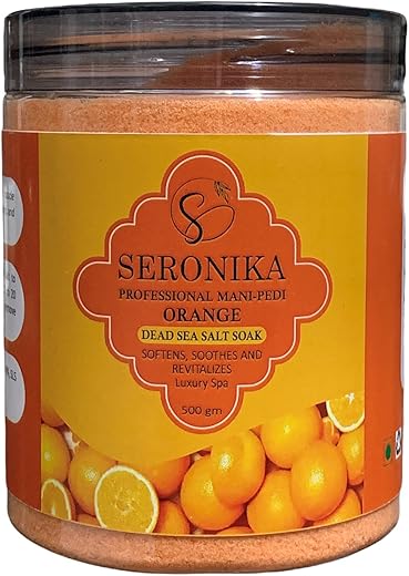 Seronika Professional Orange Pedicure & Manicure Dead Sea Salt Soak For Relaxation & Refreshing Skin. 500 gm