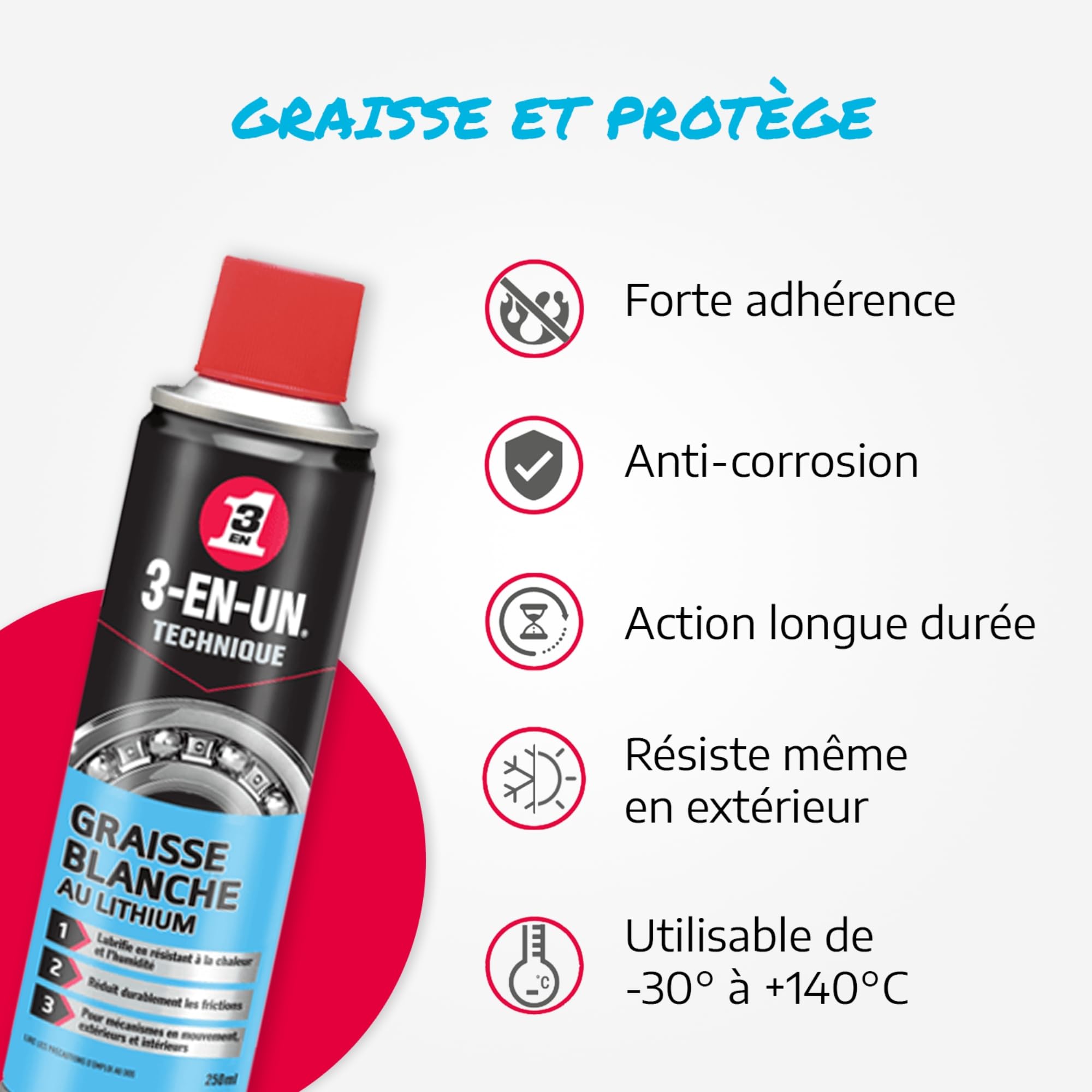 3-EN-UN Graisse Blanche au Lithium Technique 250 ml, Bleu, Paquet de 12