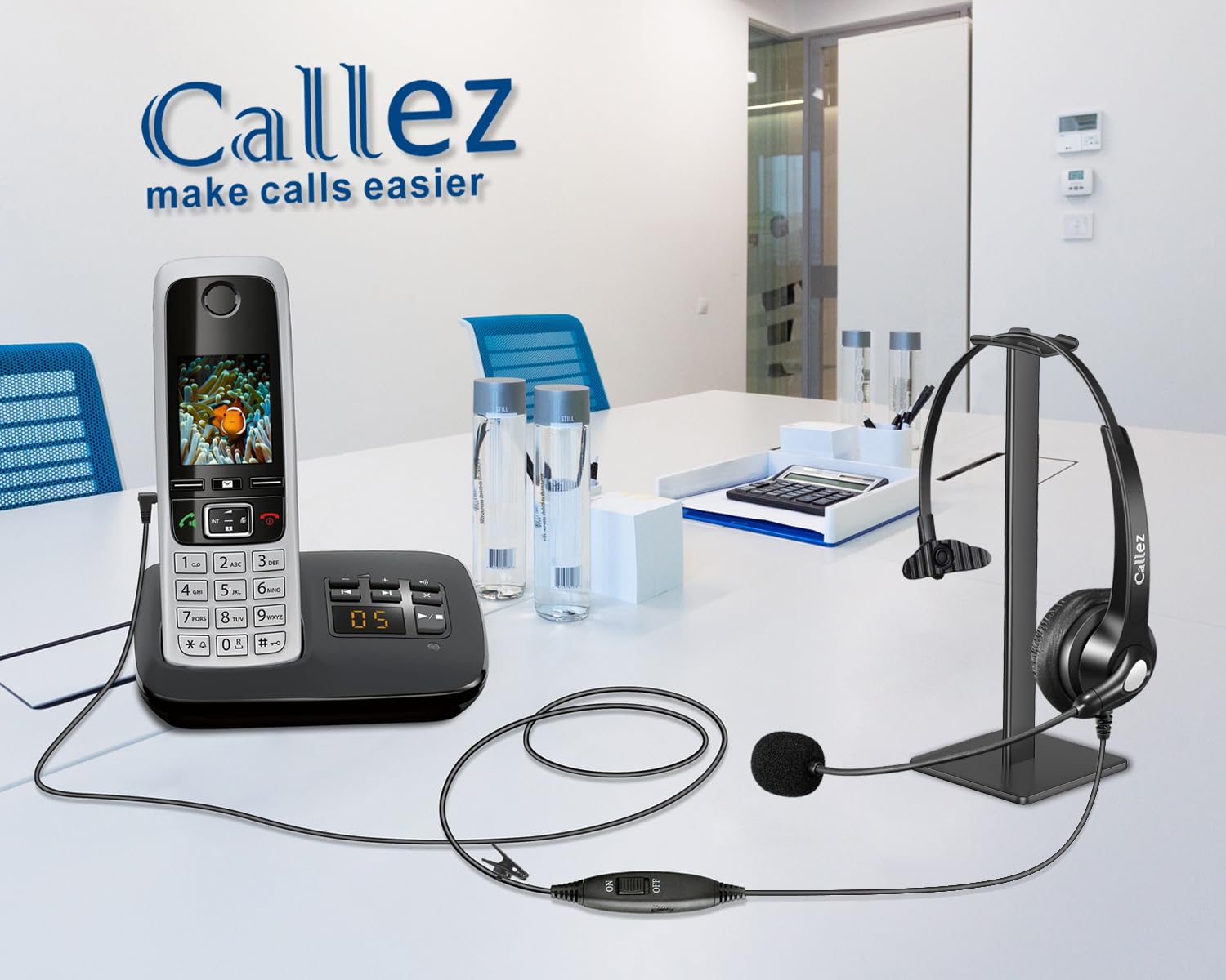 Cuffie telefoniche fisse senza fili con microfono Cancelling, 2,5 mm, compatibili con Panasonic Gigaset C430A C530 CL660HX S850 Yealink W52P Cisco Grandstream Polycom DECT telefoni fissi