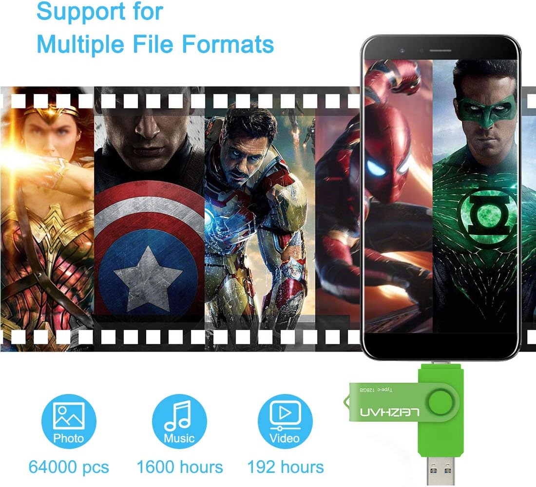 leizhan 128GB Type C USB Flash Drive USB 3.0 Dual Drive OTG Thumb Drive USB C Memory Stick for Samsung Galaxy S10+, S10e, S10,S9, Note 9, S8, S8 Plus,Google Pixel XL, Green