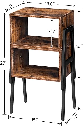 Miniatura 9 de HOOBRO Juego de 2 mesitas de noche, mesa auxiliar apilable, mesa auxiliar, mesitas de noche con estante de almacenamiento abierto, para dormitorio,