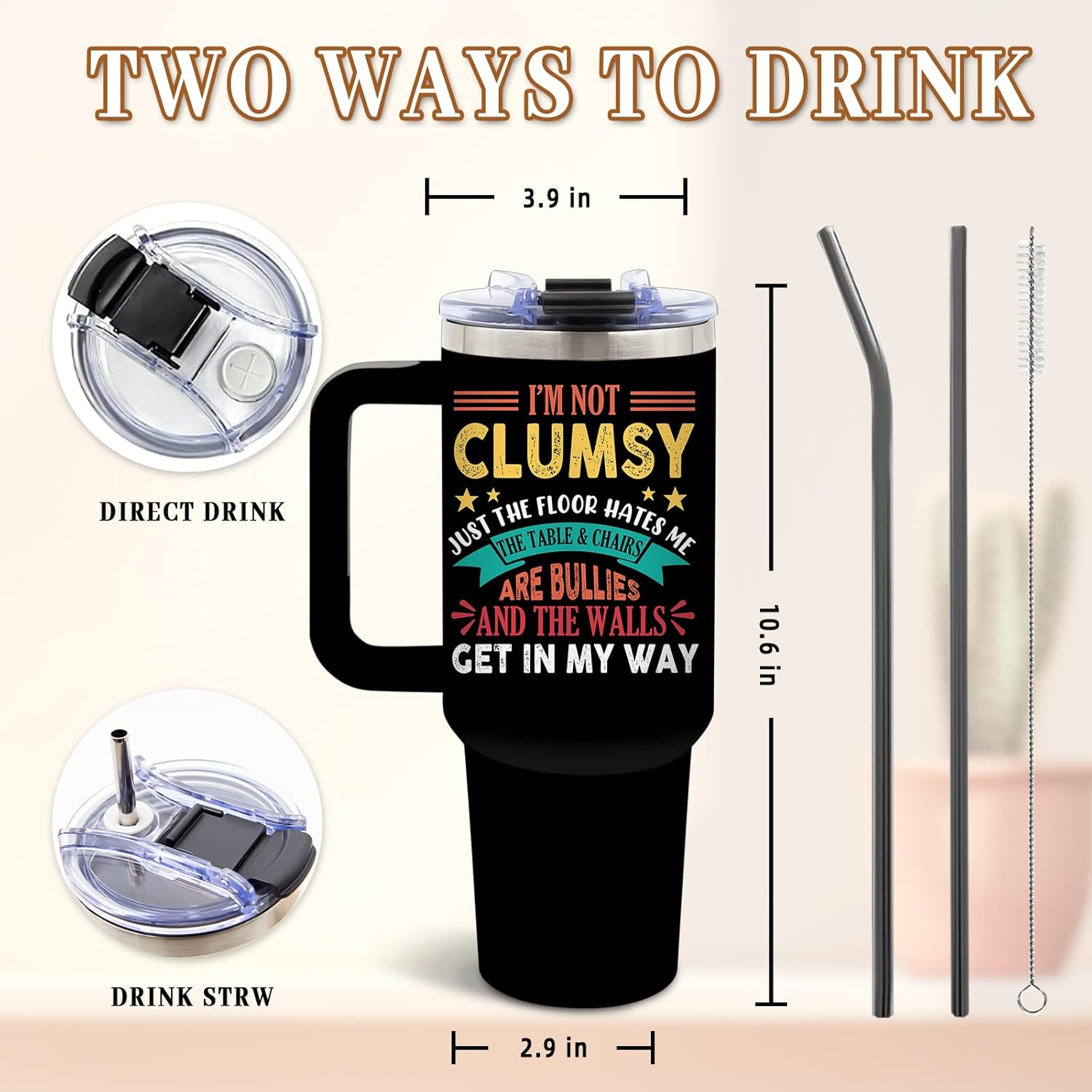 DUUV Funny Tumbler with Sarcastic Quote, I'm Not Clumsy 40 Oz Tumbler with Handle Lid and Straws, Cool Birthday Gift for Women Men, Funny Saying Gifts for Christmas Thanksgiving, 1PCS - Image 3