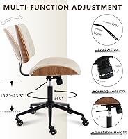 Vista 6 de Home Office Desk Chair with Wheels, Adjustable Height Armless Office Chair, PU Leather Mid Back 360° Small Computer Chair, Modern Walnut Chair No