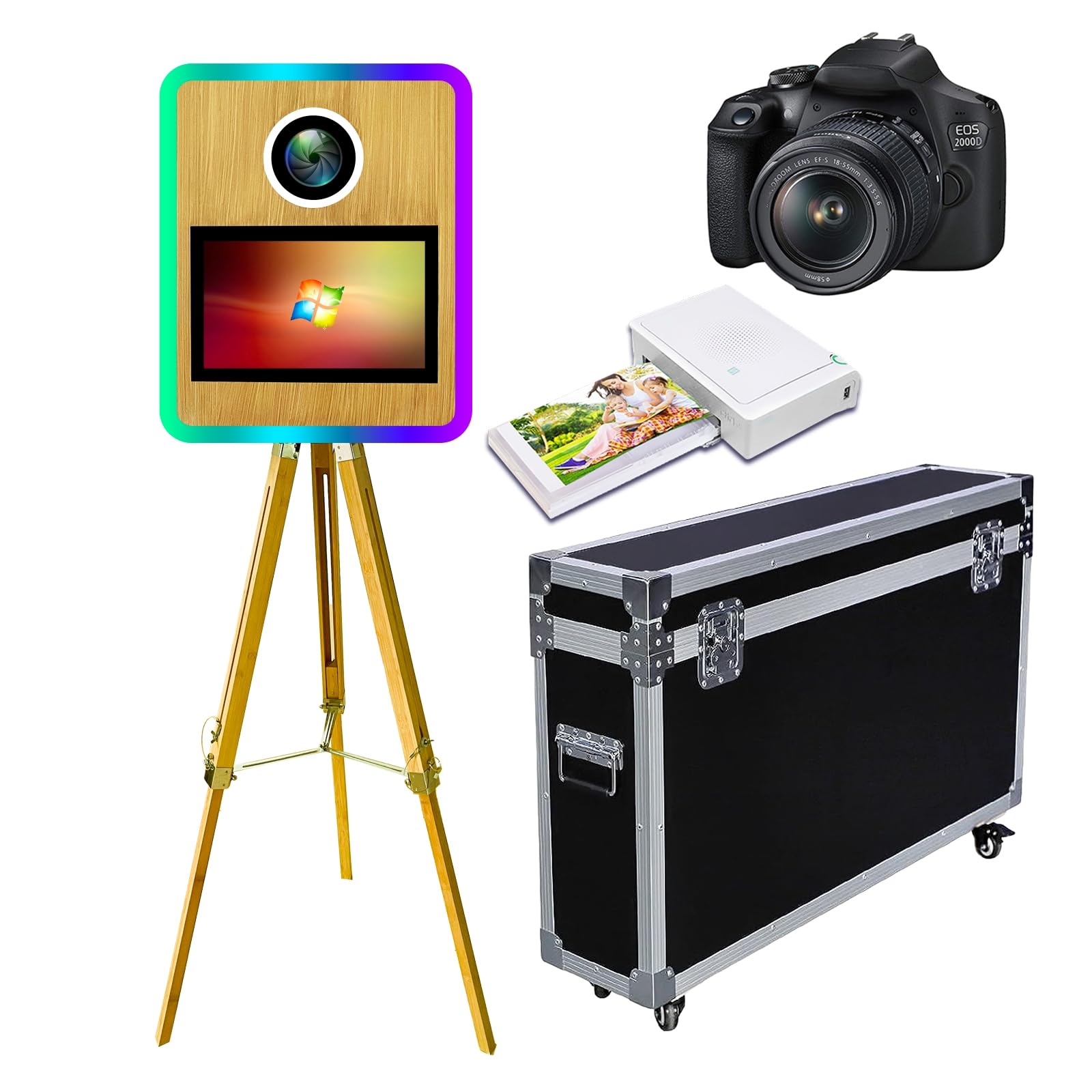 DSLR Photo Booth Machine,Portable 15.6 Inch Touch Screen Selfie Camera Photobooth with Flight Case,for Wedding Party Events (Photo Booth Machine+Camera+Mini Printer)
