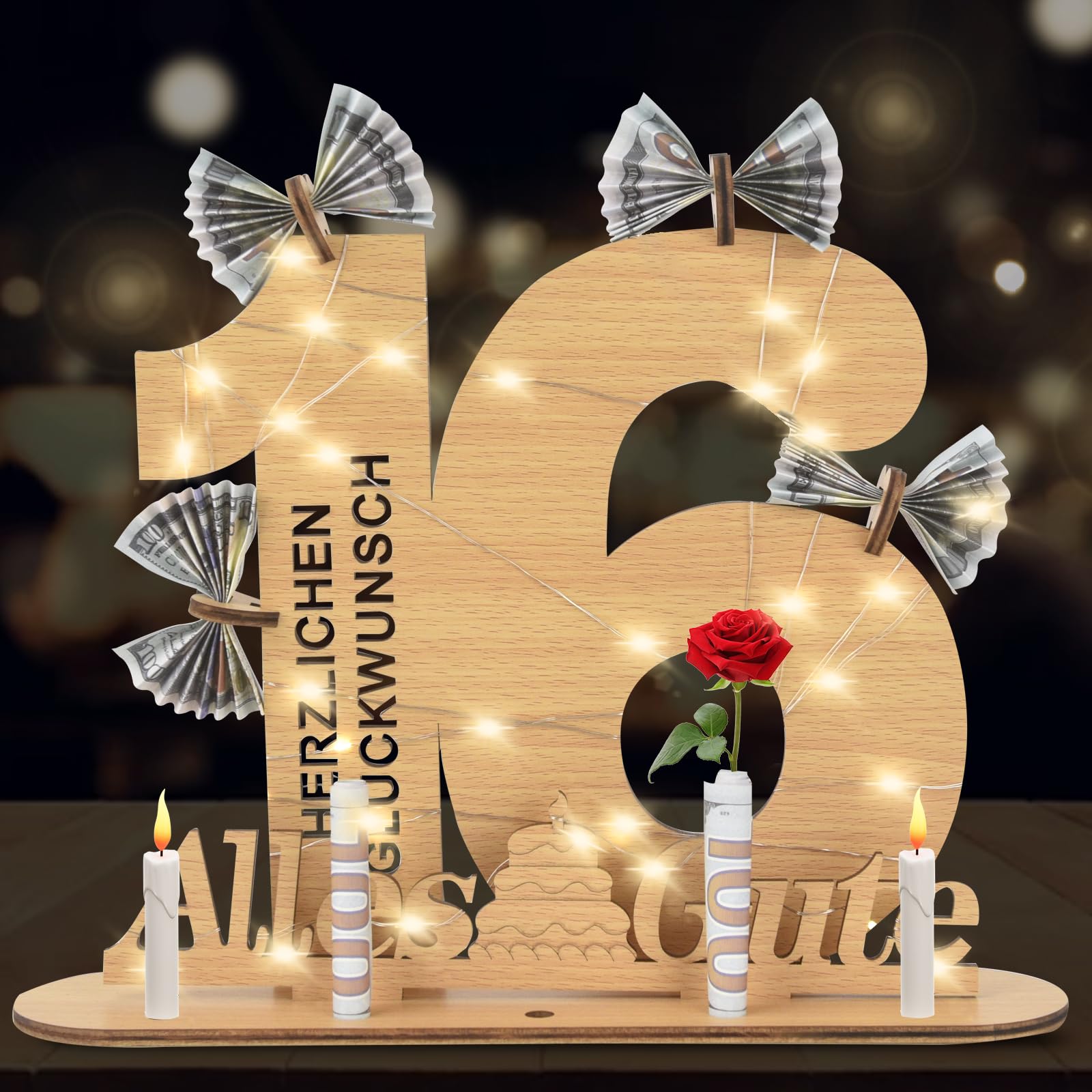 Kuchenaufsatz 'Square Root Of 256 Years Old' – 16. Geburtstag, Mathe-Design, Mit Glitzer
