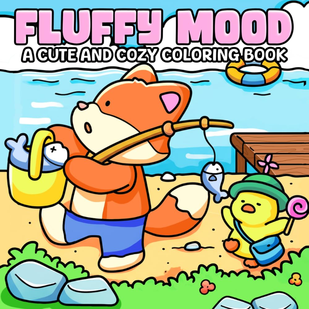 Fluffy Mood: Little Animal Friends Coloring Pages with Cute Moments, Kawaii Characters, and Cute Relaxing Scenes for Teens and Adults