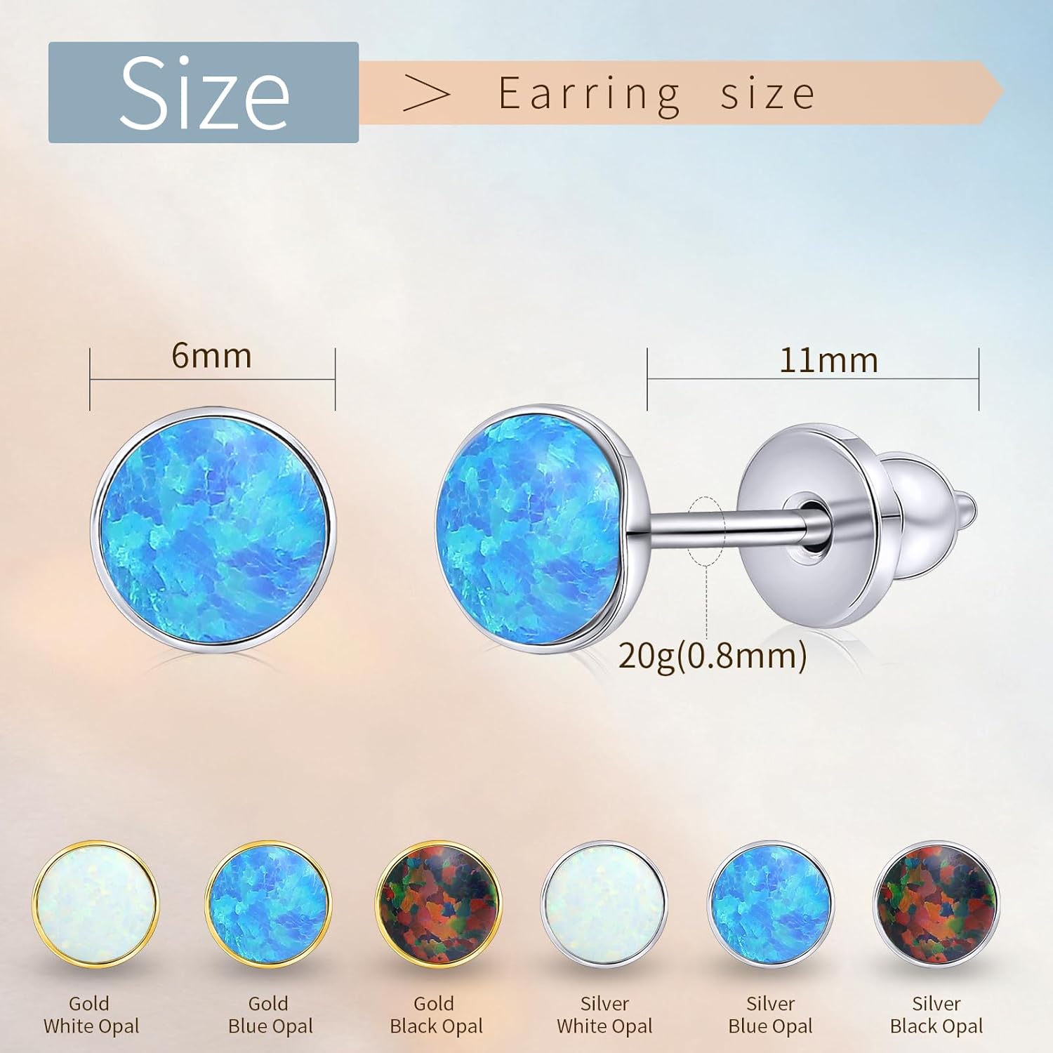 Limerencia Titanium Earrings, White/Blue/Black Opal Stud Earrings, F136 Implant Grade|Suitable for Sensitive Ears of Both Men and Women - Image 4