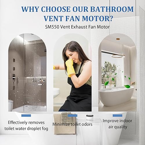 Miniatura 6 de Kit de motores eléctricos de repuesto de motor de ventilador de escape universal SM550 para NutoneBroan 50CFM, 120V reemplazar C01575 65100 EM550