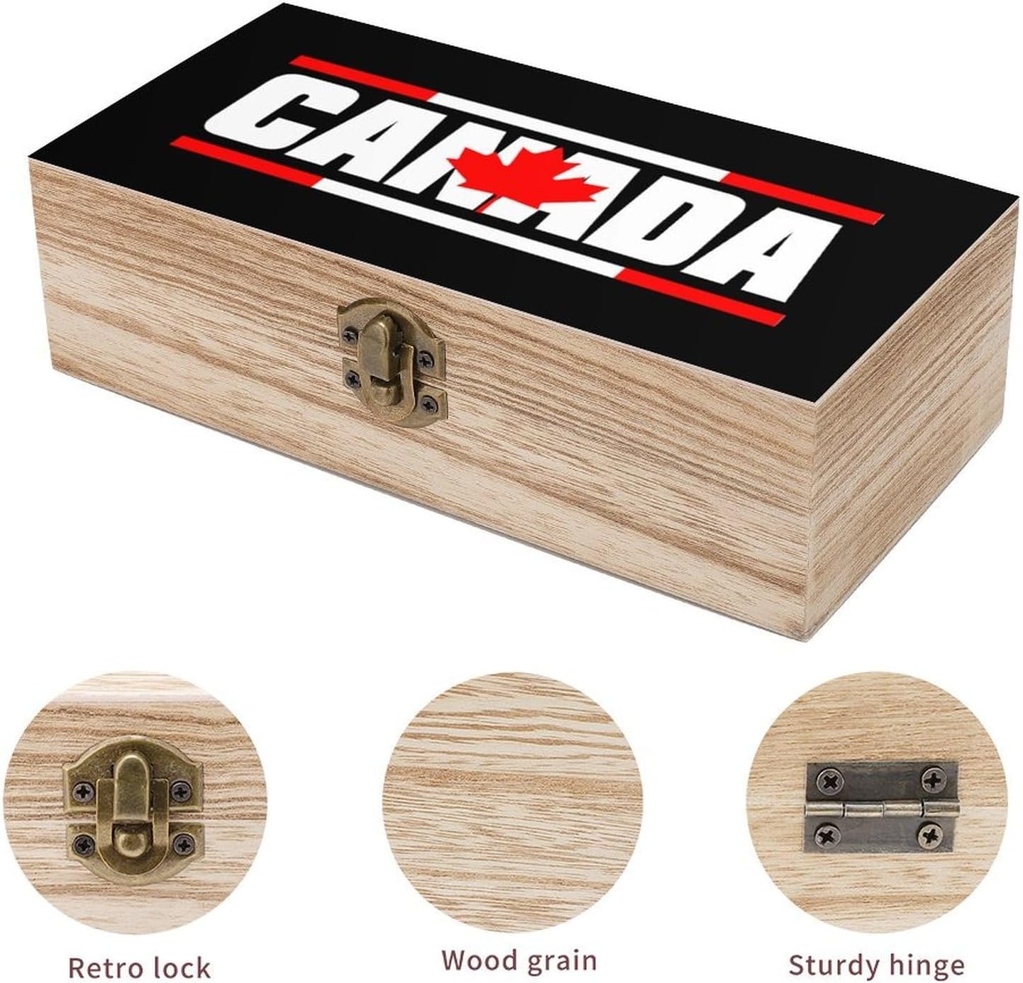 Canada Flag Funny Storage Boxes with Lid Wood Home Organizer image 3