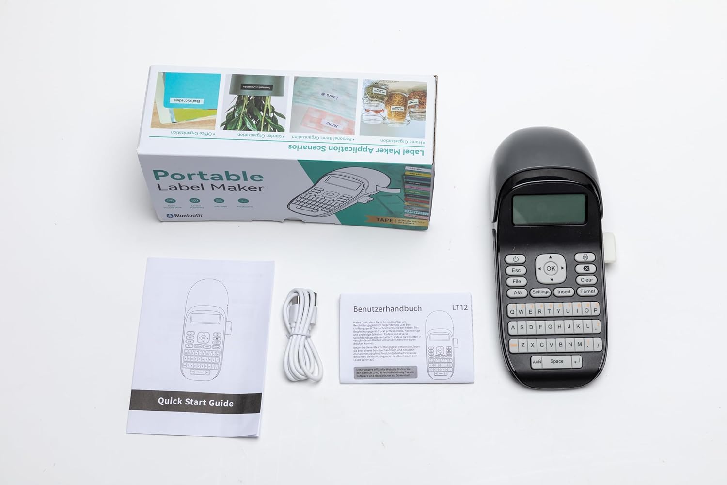 Step-by-step guide on connecting the Phomemo LT12 Label Maker to a mobile device via Bluetooth using the Print Master app.