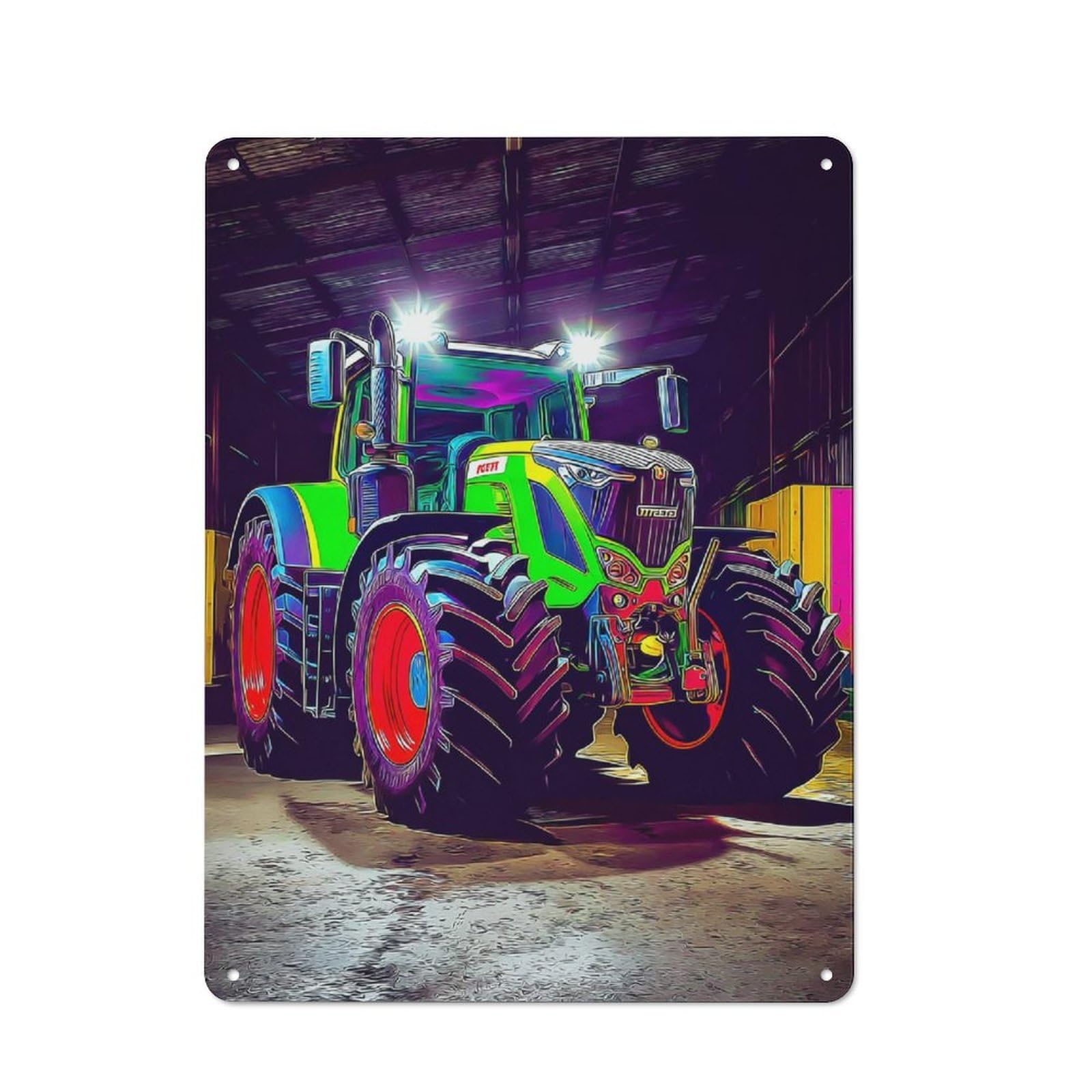 Junmoney Vibrant Tractor In Barn 40X30cm Vintage Tin Sign With For Hobby Room Or Studio, For Winter Interiors And Metal Sign Collectors
