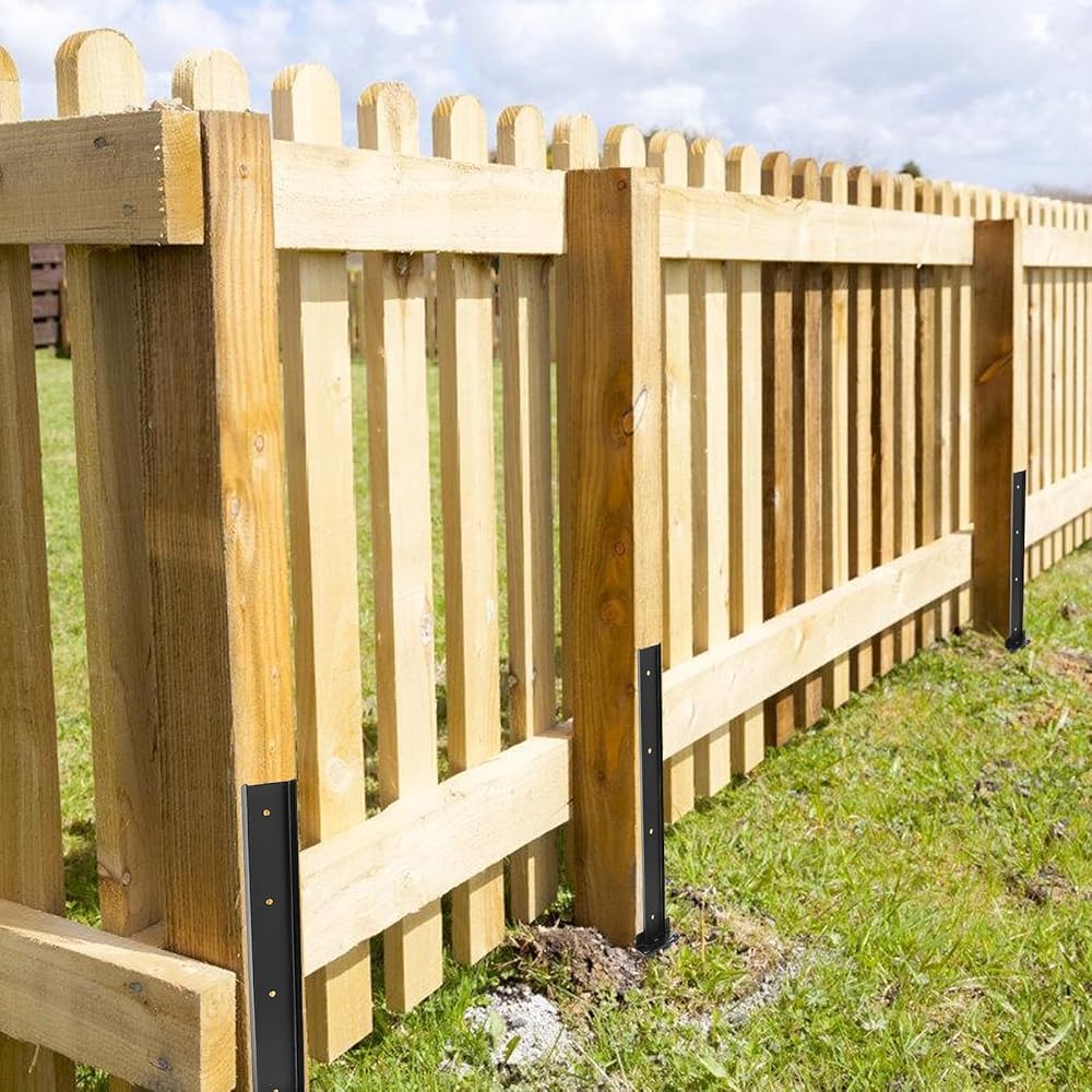 Ancoraggio Nero per Pali di Recinzione Picchetto da Terra Robusto e Dentellato per La Riparazione di Pali in Legno per Recinzioni Inclinate,Rotte O Instabili(Color:4A)