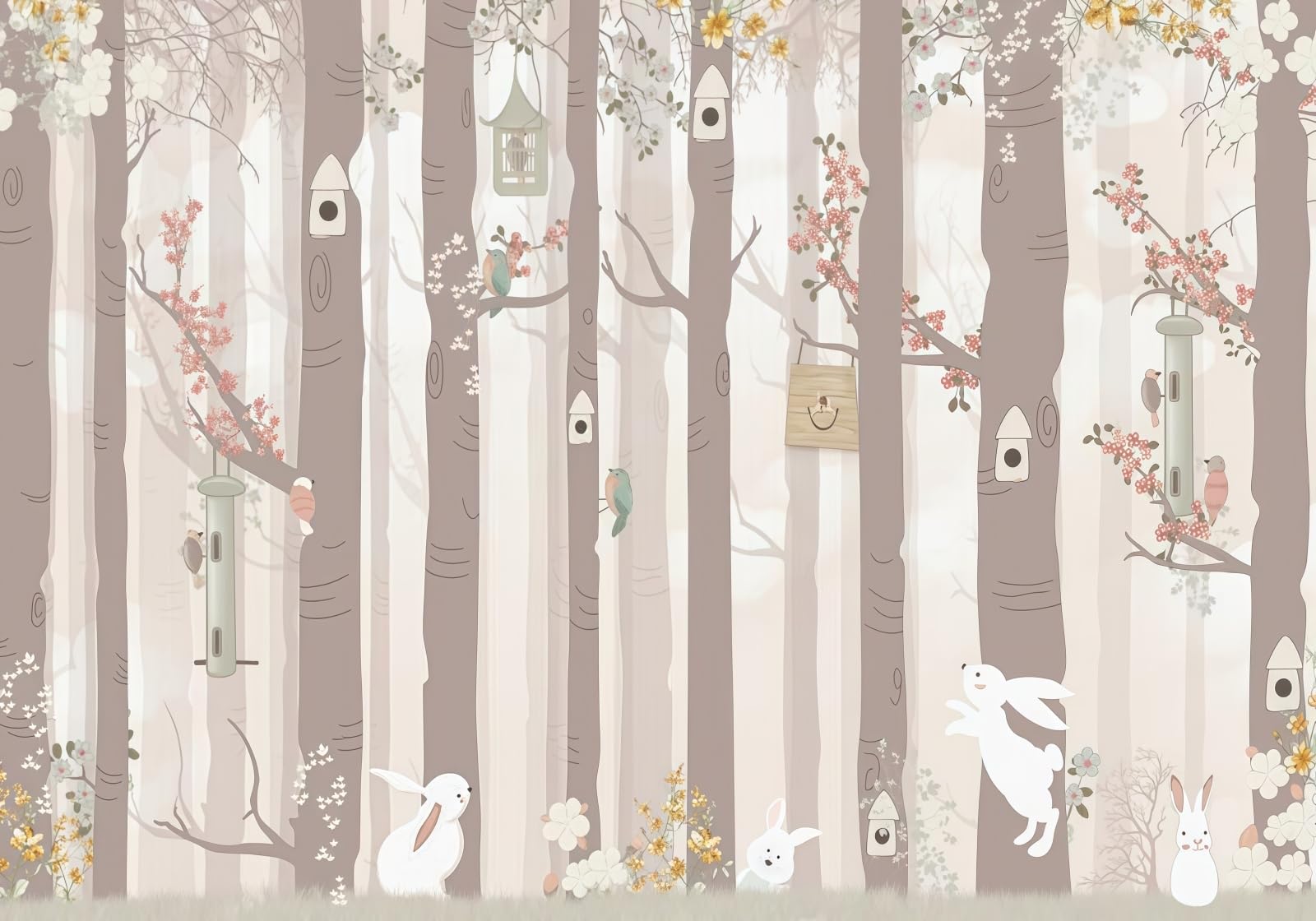Gdkldfg White Cartoon Forest Animals Nature Wallpaper,Non-Woven Poster,Wall Mural For Living Room Bedroom Feature Wall Decoration 400X280cm